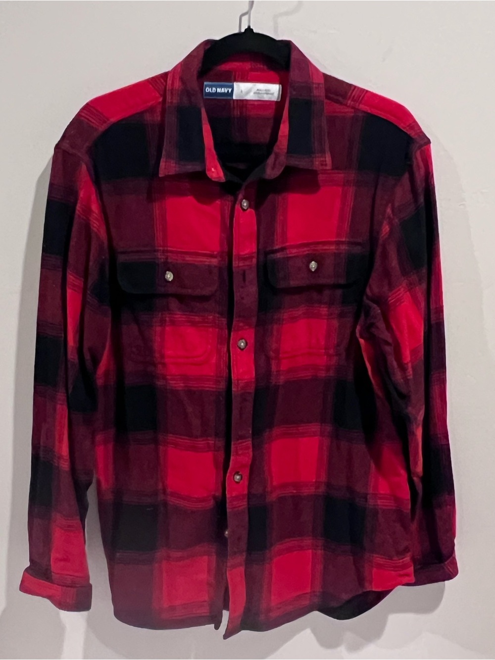 Old Navy Red and Black Plaid Button-Down Shirt - women’s